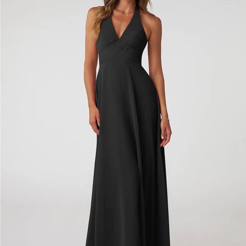 Azazie Tessie Black Halter Bridesmaid Dress (chiffon)